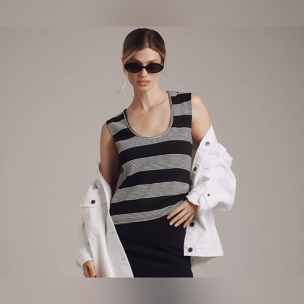 Anthropologie Pique Striped Black and White top